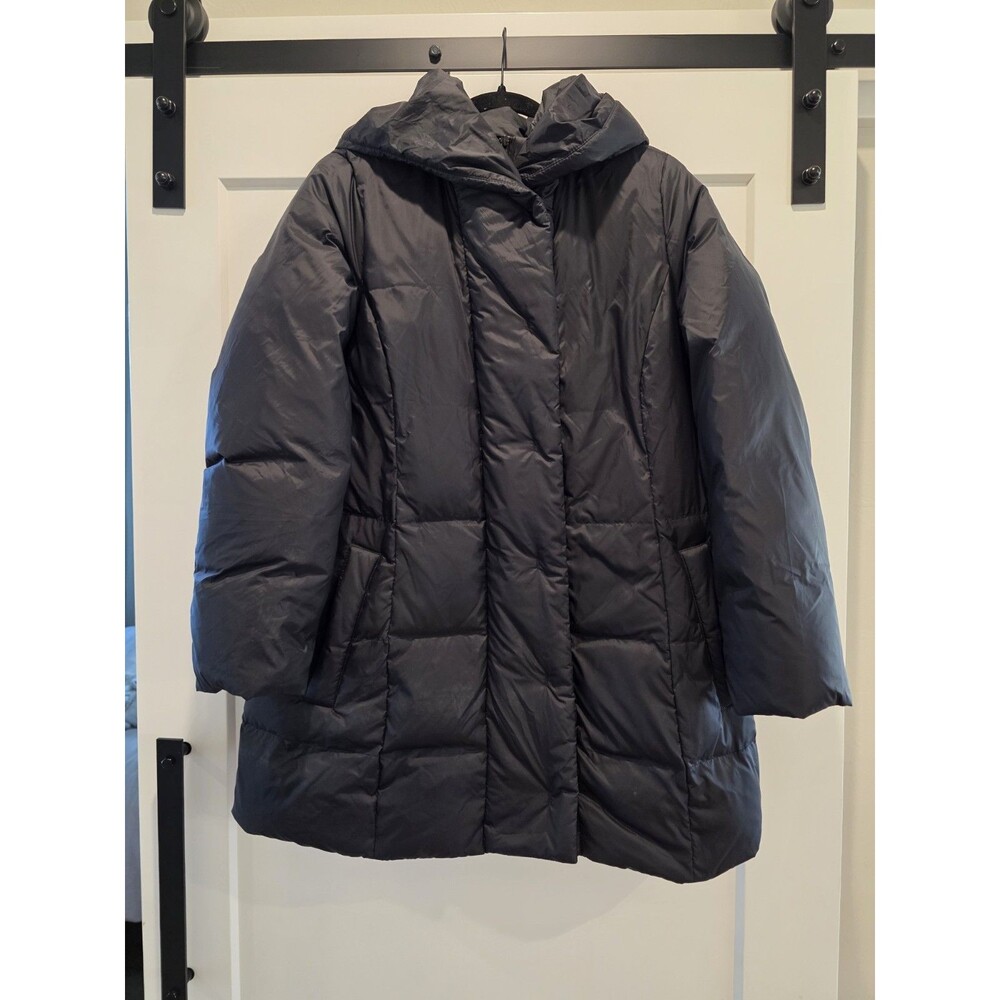 J.Jill Down Black Hooded Quilted Puffer Jacket Size Large Winter Parka Holidays